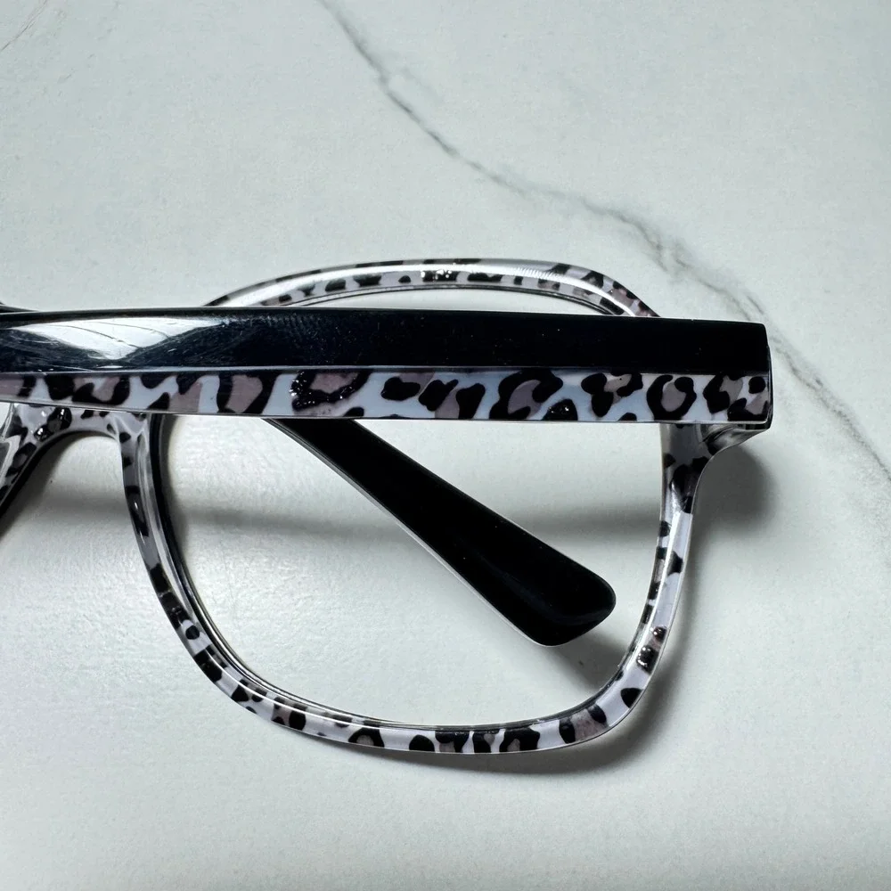 Bebe Exotic BB7075 Jet Black Grey Leopard Print Square Eyeglasses Frames 130